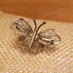 800 Silver Filigree Petite Butterfly Brooch